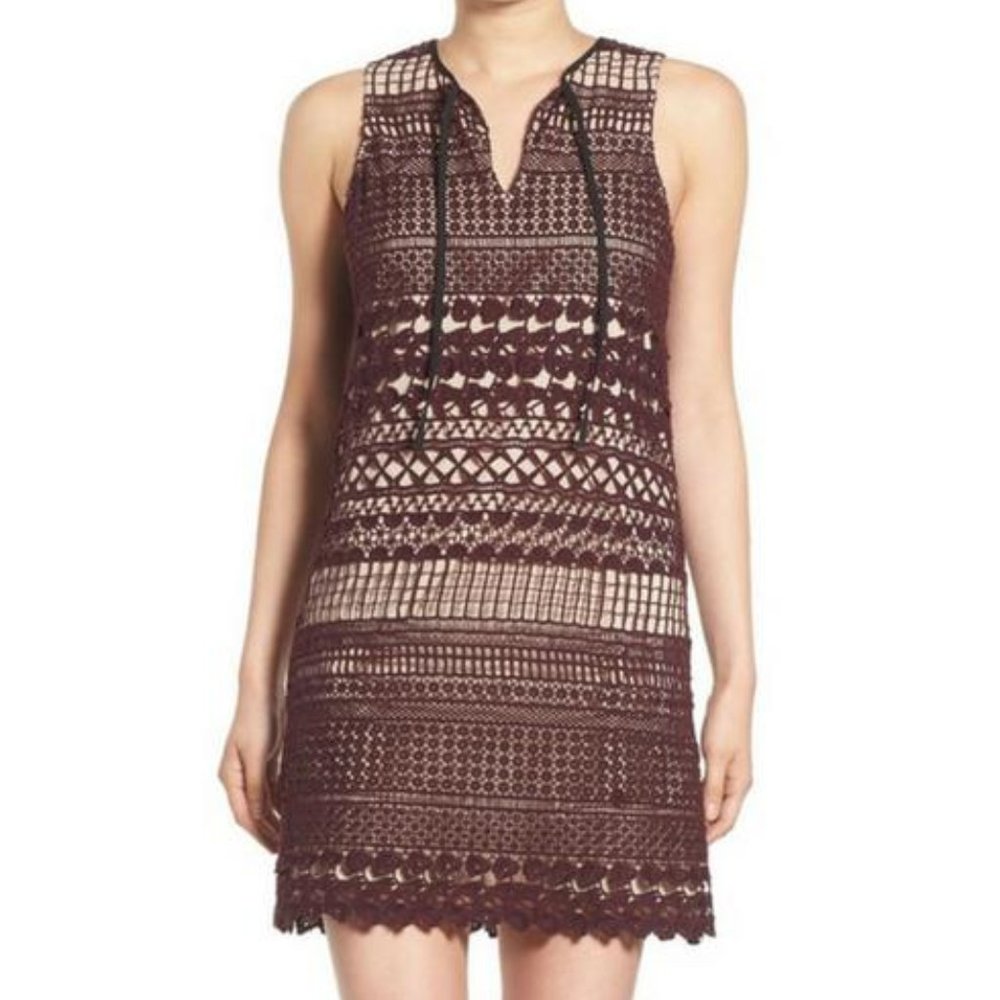 NWT Chelsea28 Stem Lace Crochet Burgundy Dress, XS